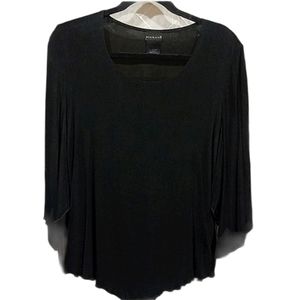 Citiknits Women's Size Large Blouse Black Split Sleeve Lettuce Edge Shirt Tunic